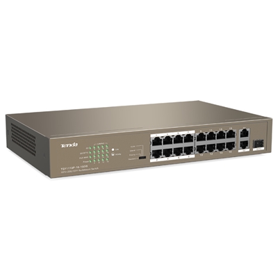 44.7362-2.jpg SWITCH 16P LAN 10/100M POE TENDA TEF1118P-16-150W 2P GIGABIT +1P SFP DESKTOP - METALLO - GARANZIA 3 ANNI