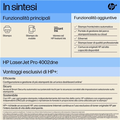 11.857-2.jpg STAMPANTE HP LASERJET PRO 4002DNE HP+ 2Z605E WHITE A4 40PPM F/R 256MB GLAN/USB 2VASSOICARTA 1200DPI 2Y 3-10UTENTI