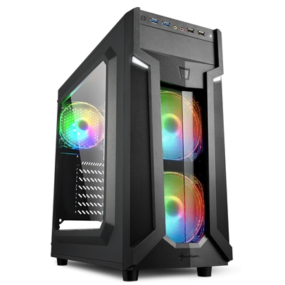 CABINET ATX SHARKOON VG6-W RGB 6SLOT 46,1X20X43CM 1X5,25'' 3X3,5'' 4X2,5'' 2XUSB3.0 3XVENT-RGB-120MM FINESTRA LATERALE