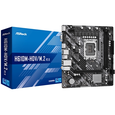 MB ASROCK H610M-HDV/M.2 R2.0 LGA1700 2XDDR4DC-3200 1XPCIE4.0X16 HDMI DP D-SUB 4XSATA3 M.2 GBLAN USB3.2 MATX 90-MXBJHO-A0UAYZ