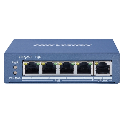 SWITCH 4P LAN GIGABIT HIKVISION DS-3E0505P-E/M 4P POE + 1P UPLINK - DESKTOP - METALLICO- QOS - 35W
