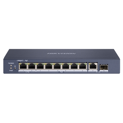 SWITCH 8P LAN GIGABIT HIKVISION DS-3E0510HP-E 8P POE + 1P RJ45 + 1 SFP UPLINK - DESKTOP - 802.3AF/AT/BT, PORT 1-2 SUPP. HI-POE