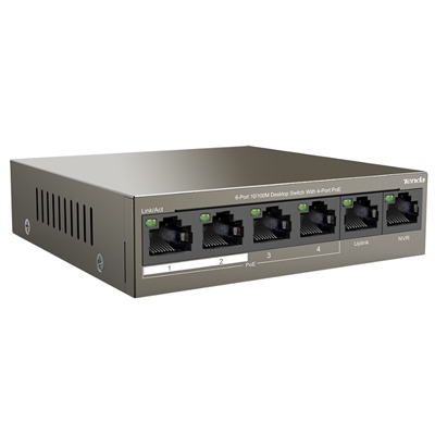 44.668-1.jpg SWITCH 6P LAN 10/100M TENDA TEF1106P-4-63W DESKTOP 4P POE - GARANZIA 3 ANNI