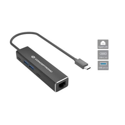 89.8715-1.jpg ADATTATORE GIGABIT ETHERNET USB 3.2 CONCEPTRONIC ABBY13B CON HUB USB: 1 GBE 2 USB-A 2 USB-C