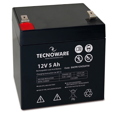 BATTERIA X UPS/ANTIFURTI/ETC. 12V 5.0AH TECNOWARE - EACPE12V05ATWB - CM. 90X70X102+5 (LXPXH) ERMETICA AL PIOMBO