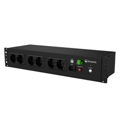 UPS ATLANTIS A03-PDU1000-RC 800VA/480W MONT.IN RACK 19'' CORTI PER APPARATI PASSIVI -8P SCHUKO BATT.12V 9AH-INTERFACCIA USB-HID