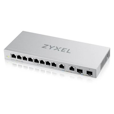 SWITCH 8P GIGABIT ZYXEL XGS1010-12-ZZ0102F UNMANAGED 2P 2.5GBE-2P SFP+ 10GBE -DESIGN SENZA VENTOLE, DESKTOP/RACK