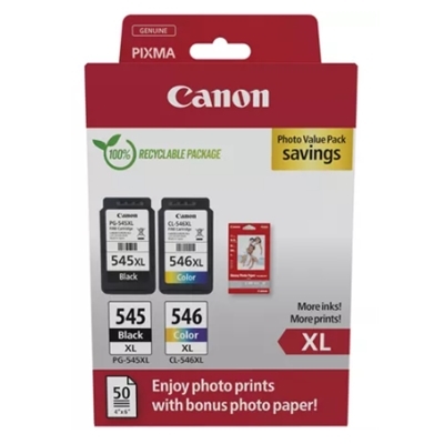MULTIPACK CANON PG-545XL + CL-546XL + 50FG GP501 8286B011 X PIXMA MG2555S/TS3450/TS3451/TR4650/TR4651