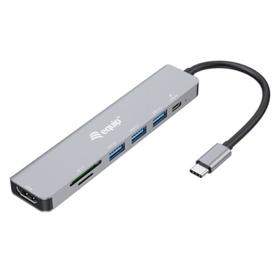 ADATTATORE MULTIFUNZIONE 7 IN 1 EQUIP 133494 USB-C HDMI 4K/60HZ, 3X USB 3.2 GEN1, TF/MICRO SD, USB PD 100W- EAN: 4015867234242