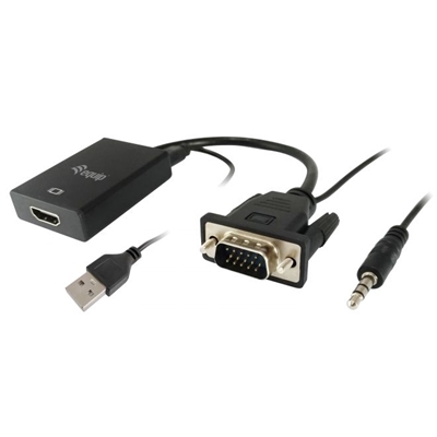 ADATTATORE VGA A HDMI EQUIP 119038 CON AUDIO - NERO - 15CM - RISOL.MAX 1920X1080 PIXEL - EAN: 4015867222430
