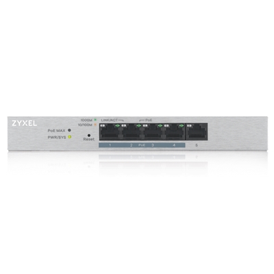 43.9311-1.jpg SWITCH 5P LAN GIGABIT ZYXEL GS1200-5HP-EU0101F/GS1200-5HPV2-EU0101F UNMANAGED PLUS (4P POE, EROG. FINO 60W)