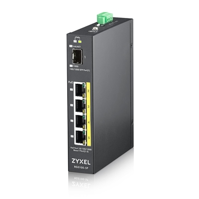 SWITCH INDUSTRIALE 5P LAN GIGABIT POE ZYXEL RGS100-5P-ZZ0101F UNMANAGED - (4P POE, EROG. FINO 120W + 1P SFP)
